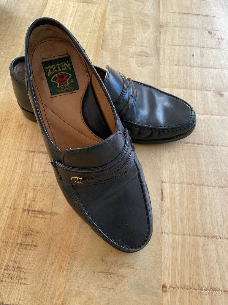 Vintage lederen loafers Made in italy maat 40, Loafers, Verzenden, Zwart, Zo goed als nieuw