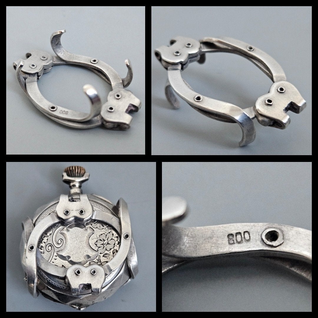 antiek zilver,  zilveren klem, houder voor dames zakhorloge, Ophalen of Verzenden, Zilver