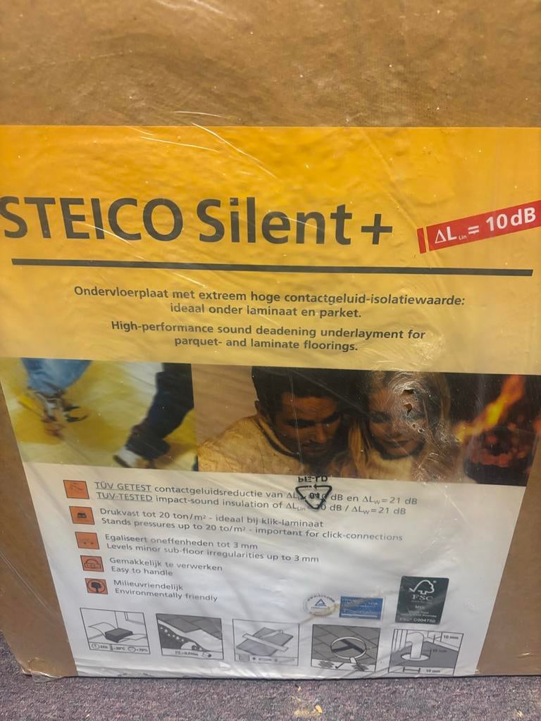 STEICO Silent+ Ondervloerplaat - Geluidsisolatie, Doe-het-zelf en Verbouw, Vloerdelen en Plavuizen, Ophalen, Zo goed als nieuw