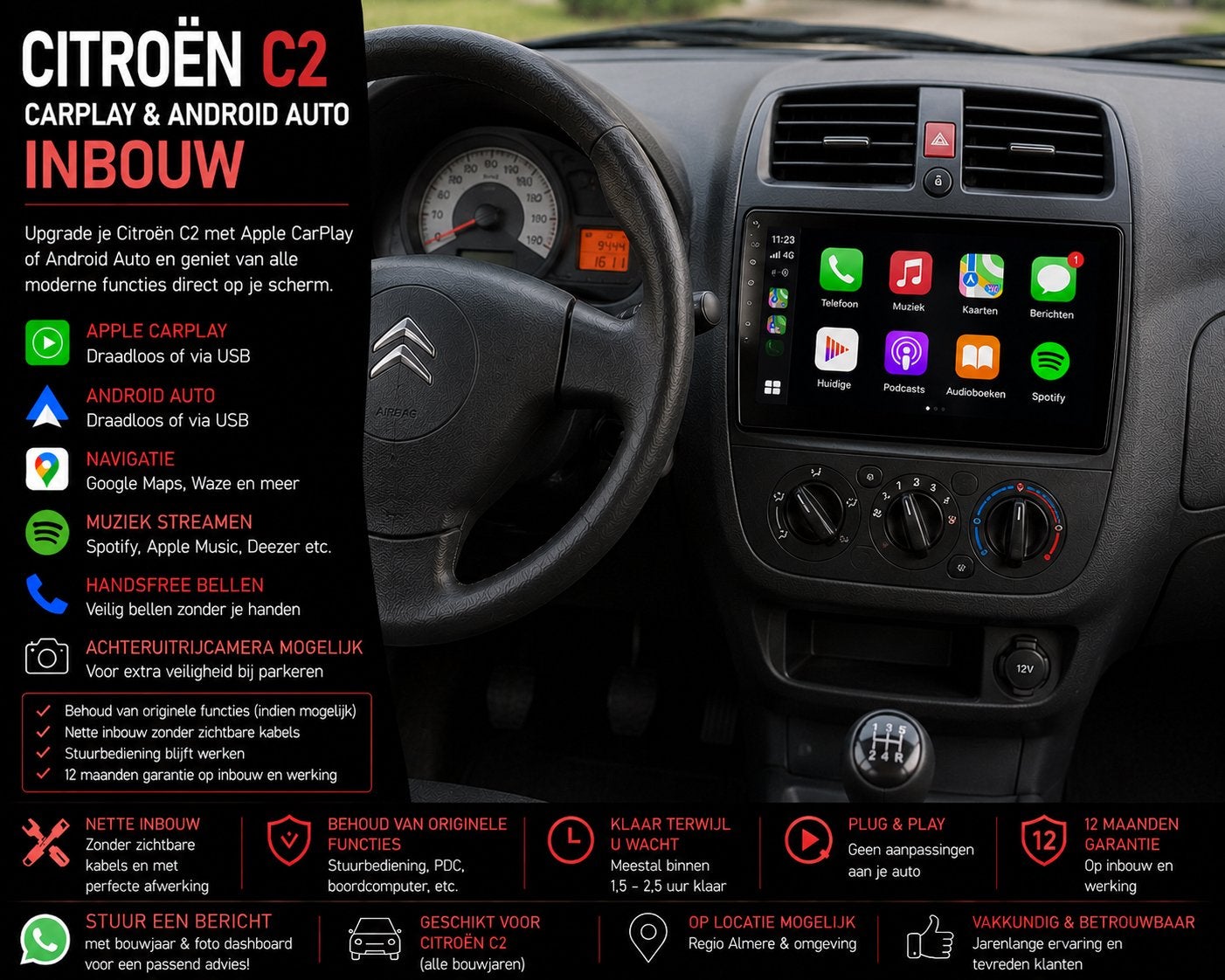 Citroën C2 CarPlay & Android Auto Inbouw, Ophalen, Nieuw