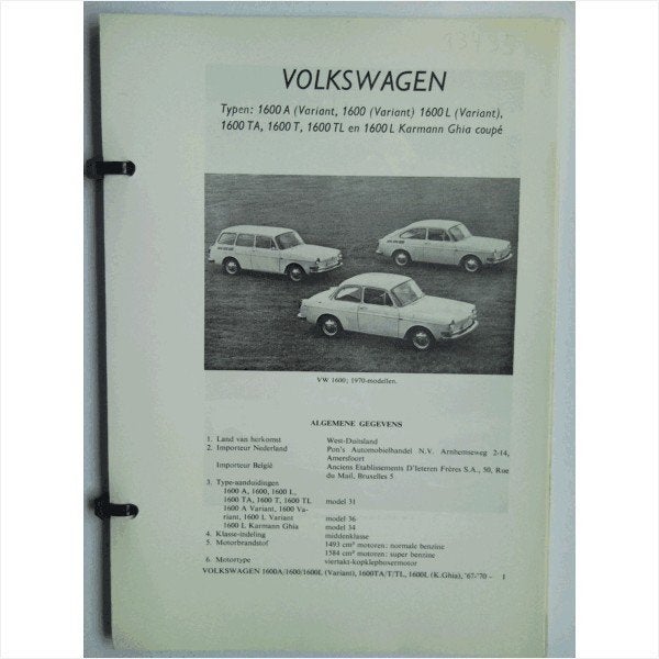 Volkswagen 1600 Vraagbaak losbladig 1967-1970 #3 Nederlands, Boeken, Ophalen of Verzenden, Gelezen, Volkswagen