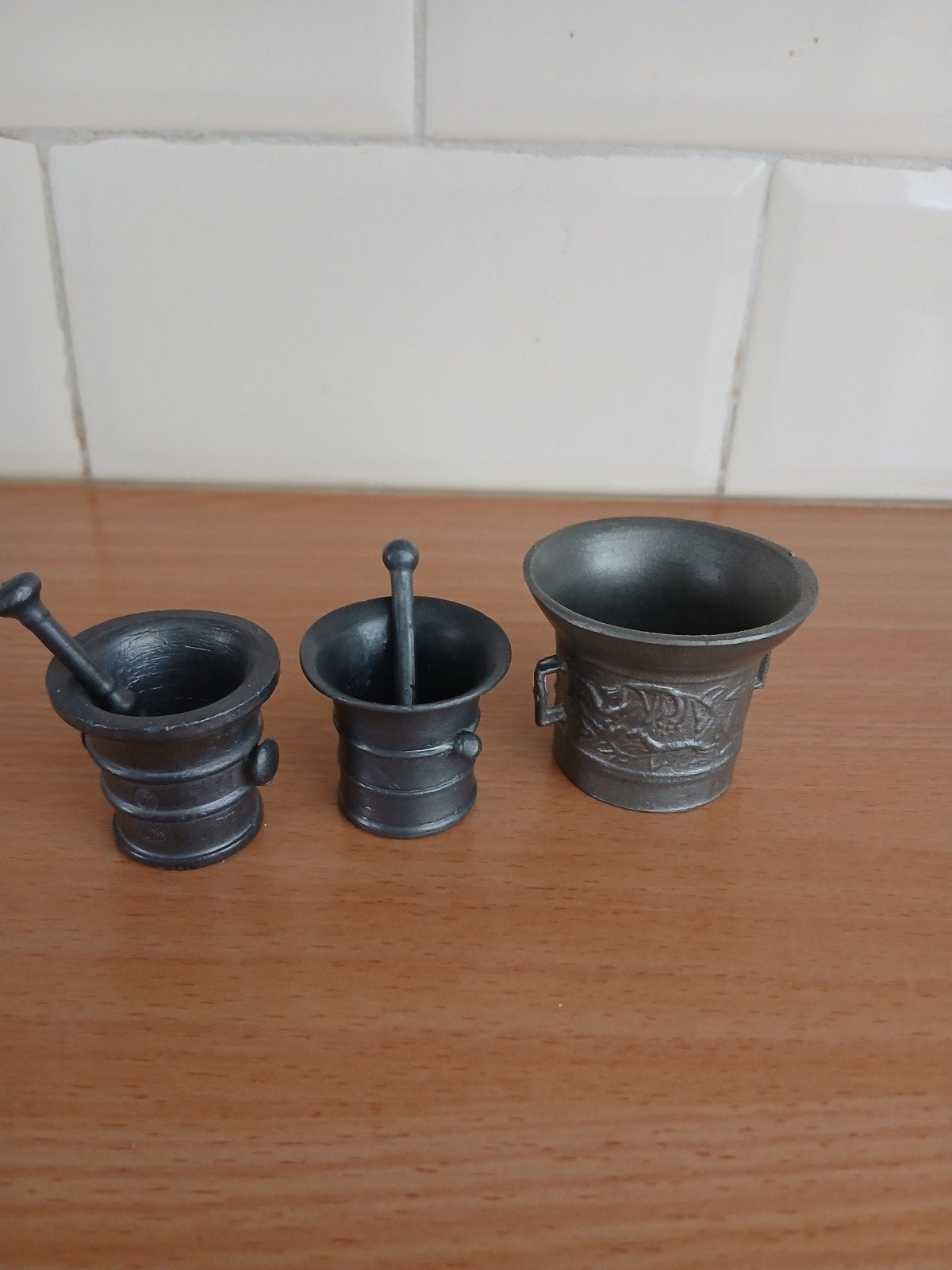 Set van 3 miniatuur vijzels met stamper, Ophalen of Verzenden