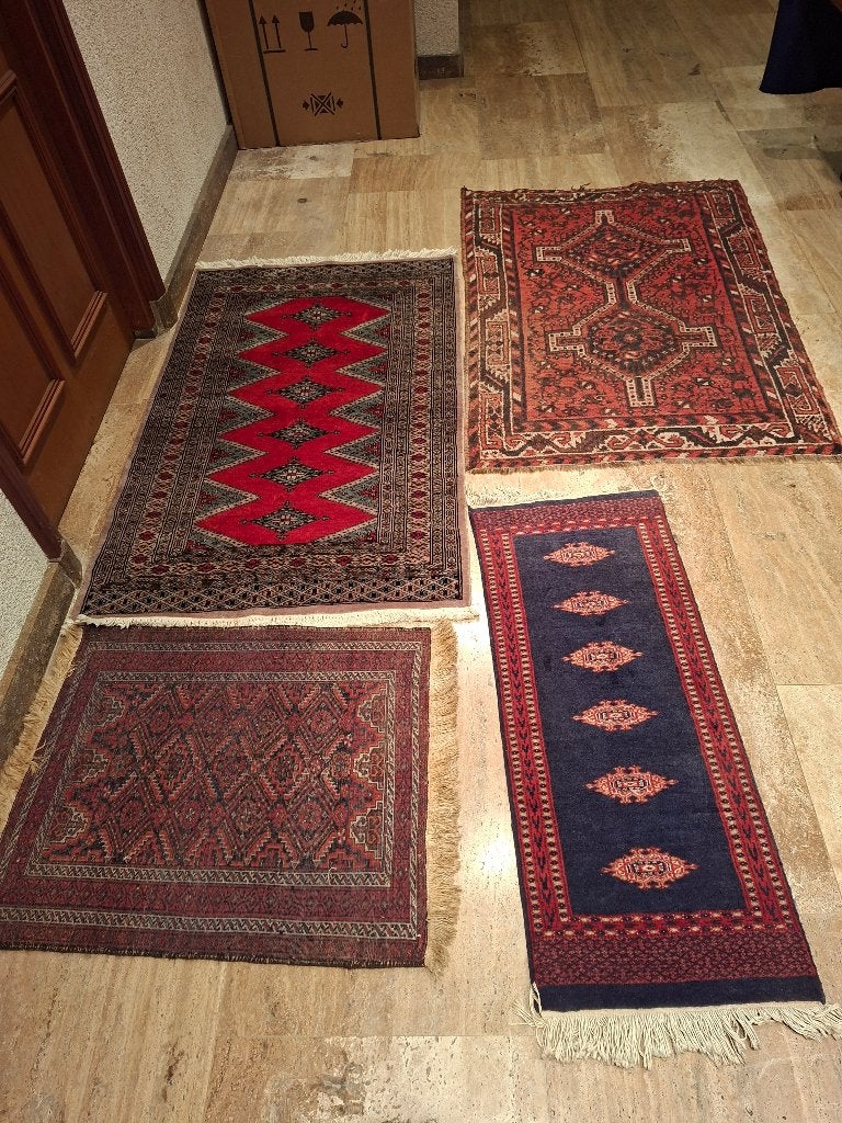 Antiek Oosters Loperkleed - Donkerblauw met Bokhara Patroon, Ophalen of Verzenden
