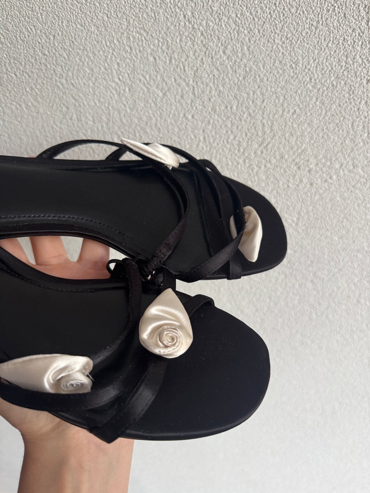 Zara zwarte sandalen slippers met bloemen, Zwart, Zara, Nieuw, Zara