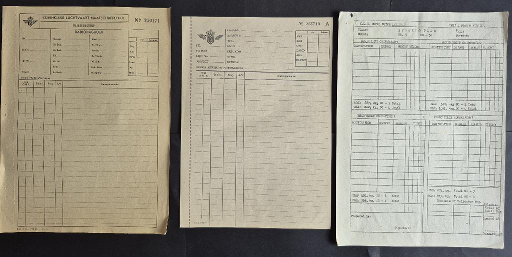 3 KLM vluchtpapieren uit de jaren 40 (K1141), Verzamelen, Ophalen of Verzenden, Gebruikt, Kaart, Foto of Prent