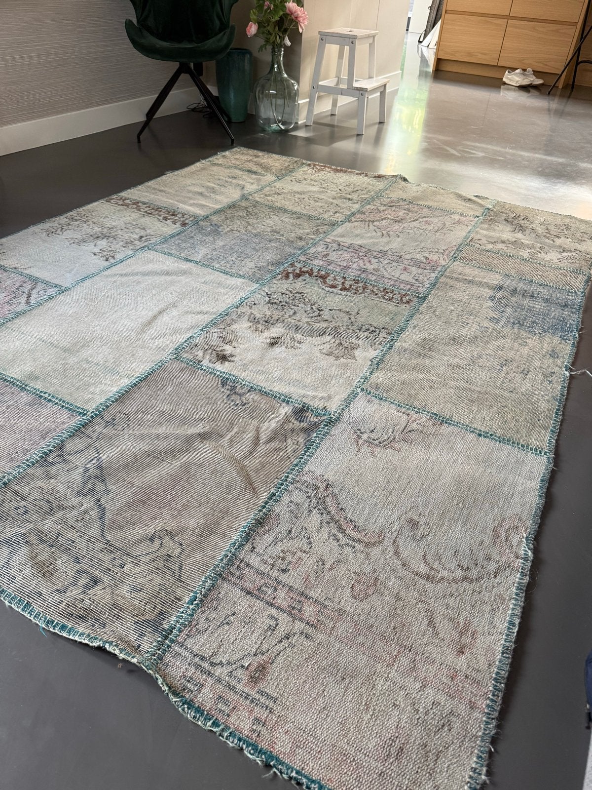 Vintage Patchwork Tapijt - Uniek en Stijlvol, 150 tot 200 cm, 200 cm of meer, Ophalen of Verzenden, Rechthoekig