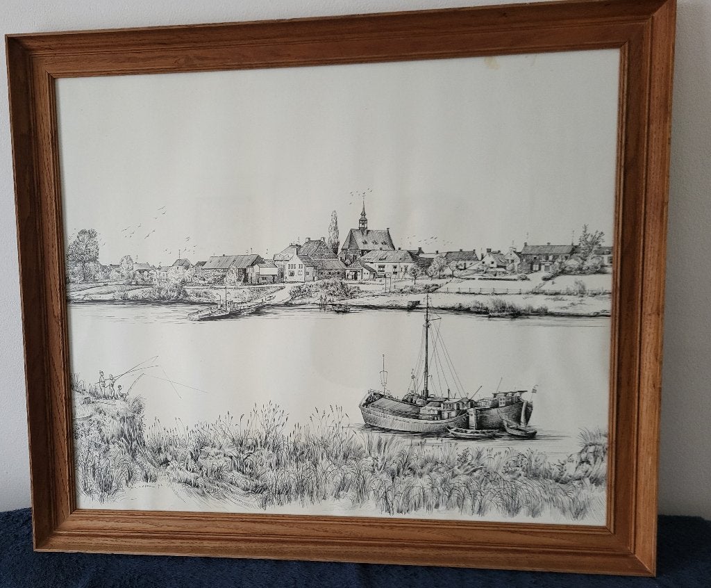 pentekening van kunstenaar Toon van de Ven 1972 Broekhuizen, Ophalen, Tekening, Pentekening, Gesigneerd