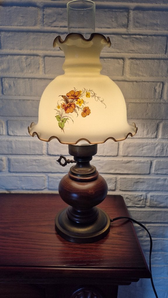 Vintage tafellamp met glazen kap, Ophalen, Gebruikt, Vintage, 45 cm