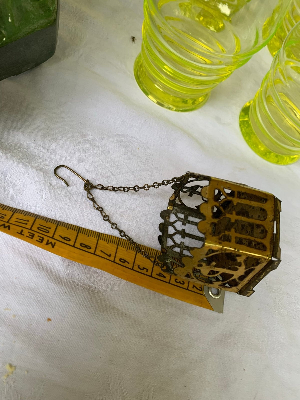 Kerst Antieke koperen kaarsenhouder met ketting, Diversen, Kerst, Gebruikt, T, Ophalen of Verzenden, N