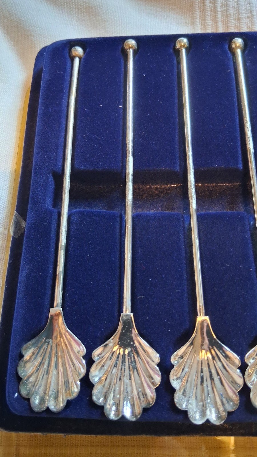 Vintage Verzilverde Lepels met Schelpvormige Kom - Set van 6, Antiek en Kunst, Ophalen of Verzenden