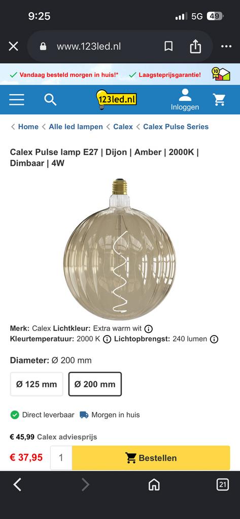3 Calex Dijon xl lichtbronnen lamp 200 mm nieuw, Huis en Inrichting, Ophalen, Led-lamp, Minder dan 30 watt, Nieuw