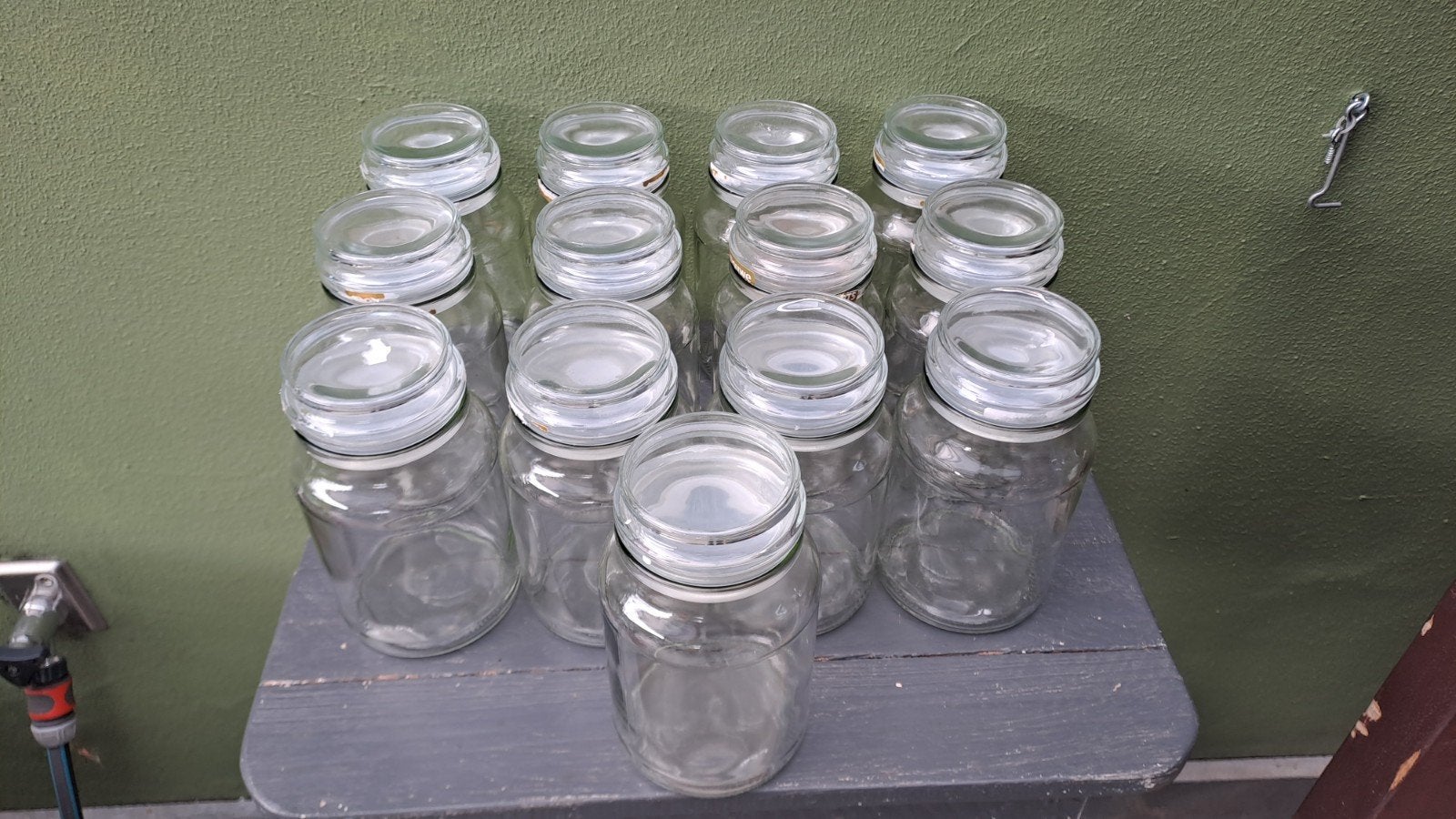 13 lege glazen Douwe Egberts voorraadpotten, Huis en Inrichting, Glas, Ophalen of Verzenden, Zo goed als nieuw, Voorraadpot