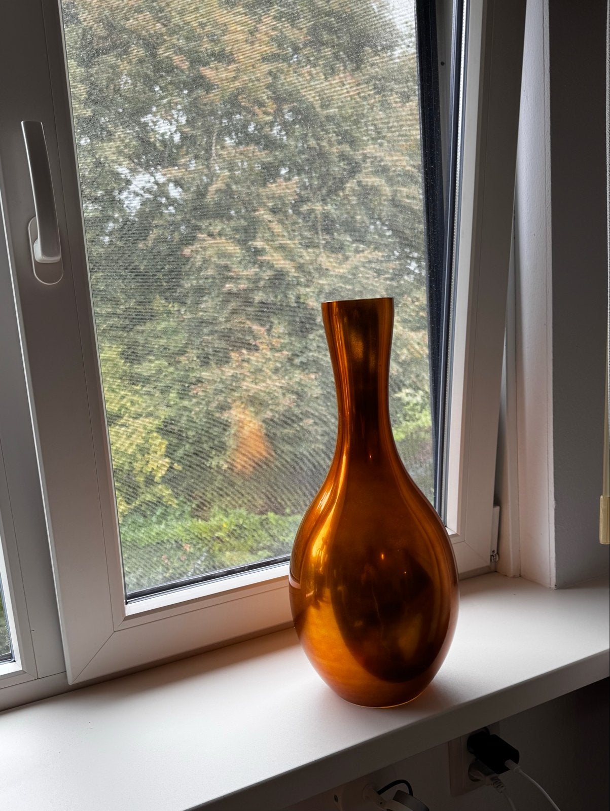 Oranje glazen vaas - Strak design, 46 cm hoog, Oranje, Ophalen of Verzenden, Matte afwerking, 46 cm