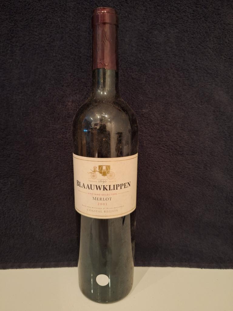 Blaauwklippen Merlot 2001 - Vintage Rode Wijn, Afrika, Gebruikt, Ophalen of Verzenden, Rode wijn