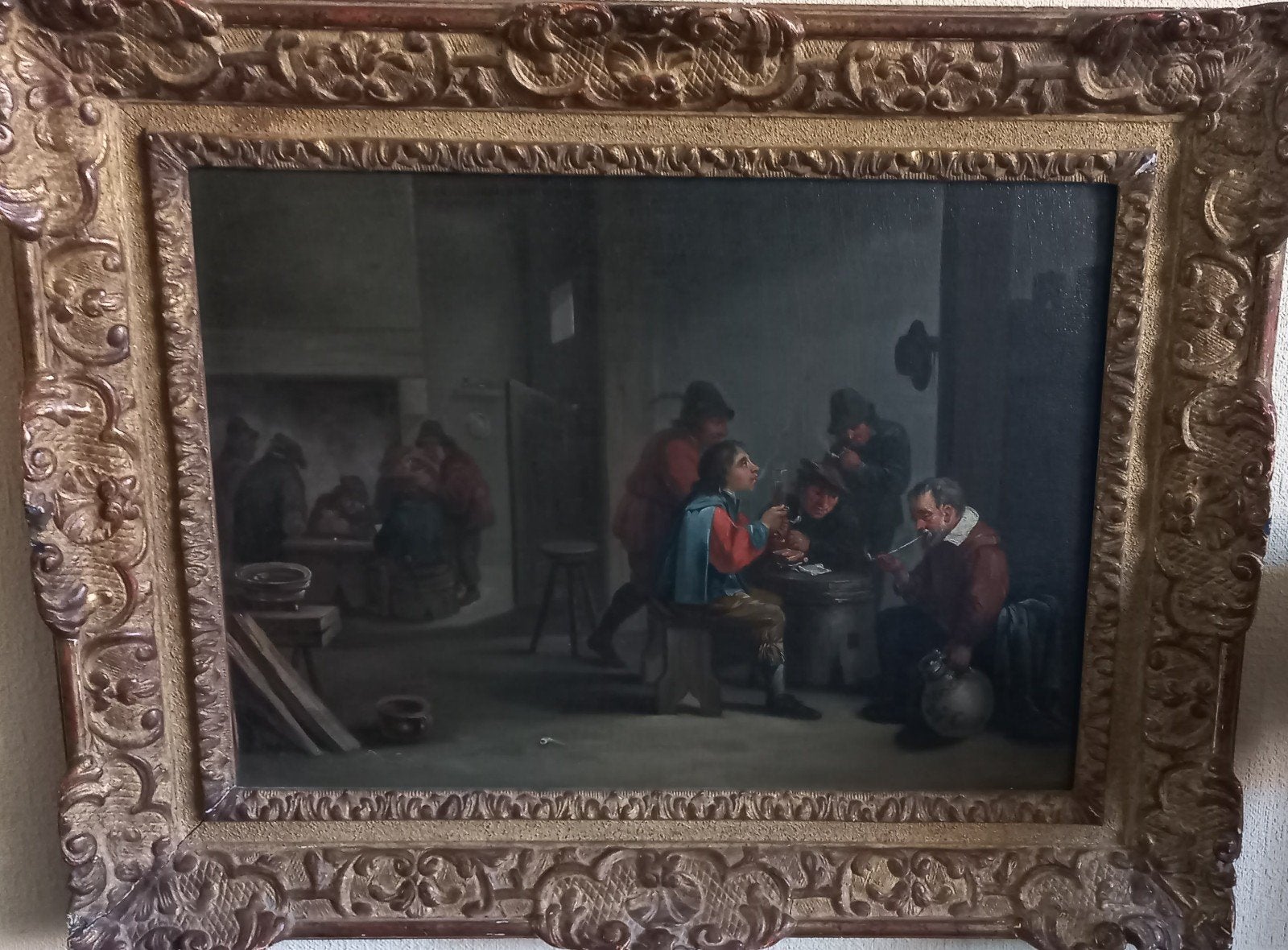 Herbergtafreel Kaartspelende Boeren 19e eeuw ., Ophalen of Verzenden