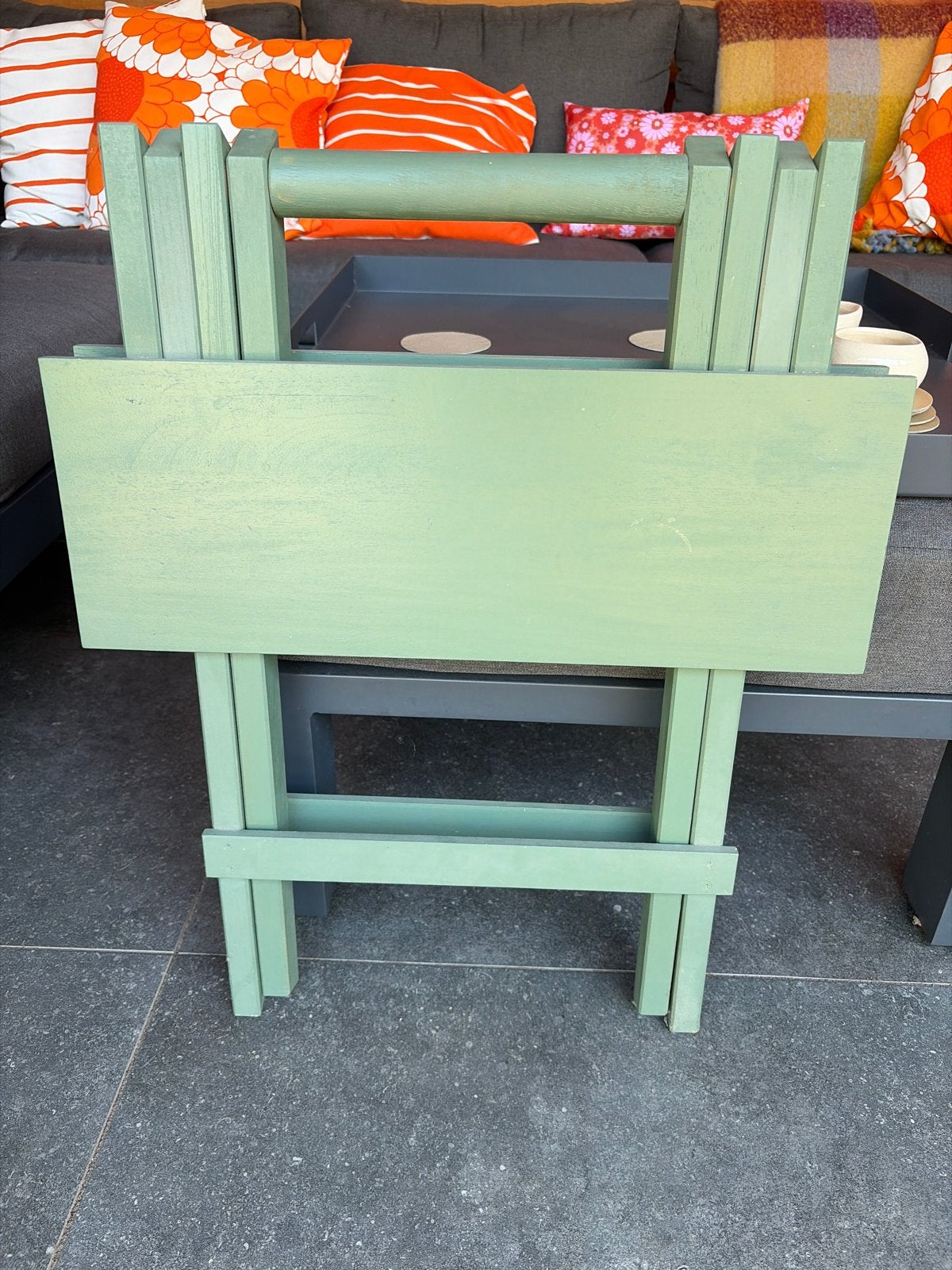 Stevige houten inklapbare bijzettafel - Groen, Ophalen, Gebruikt, 55 tot 75 cm, 60 cm of meer