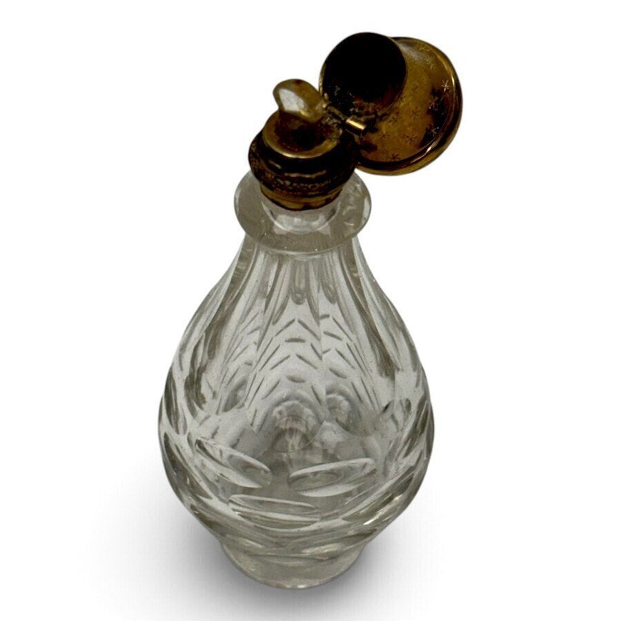 19e eeuwse parfumflacon met gouden dop, in foedraal, Ophalen of Verzenden