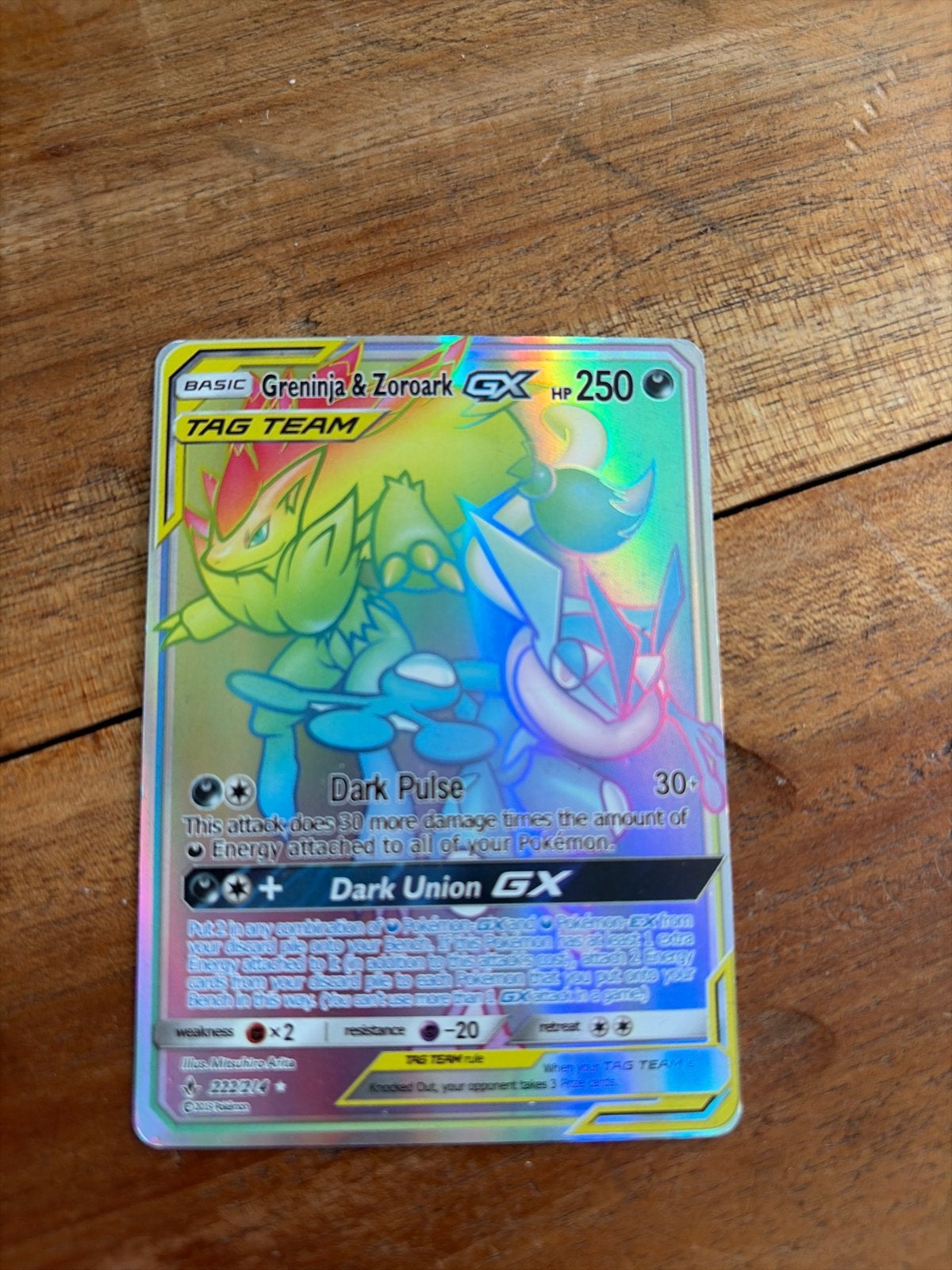 Pokémon Greninja & Zoroark GX TAG TEAM Rainbow Rare, Ophalen of Verzenden, Zo goed als nieuw, Losse kaart, Foil