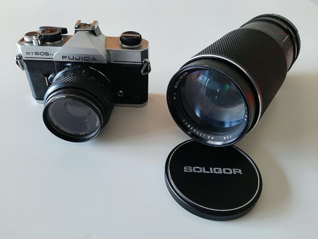 Fujica ST605N 35 mm analoge spiegelreflexcamera + zoom lens, Ophalen, Gebruikt, Spiegelreflex, Overige Merken