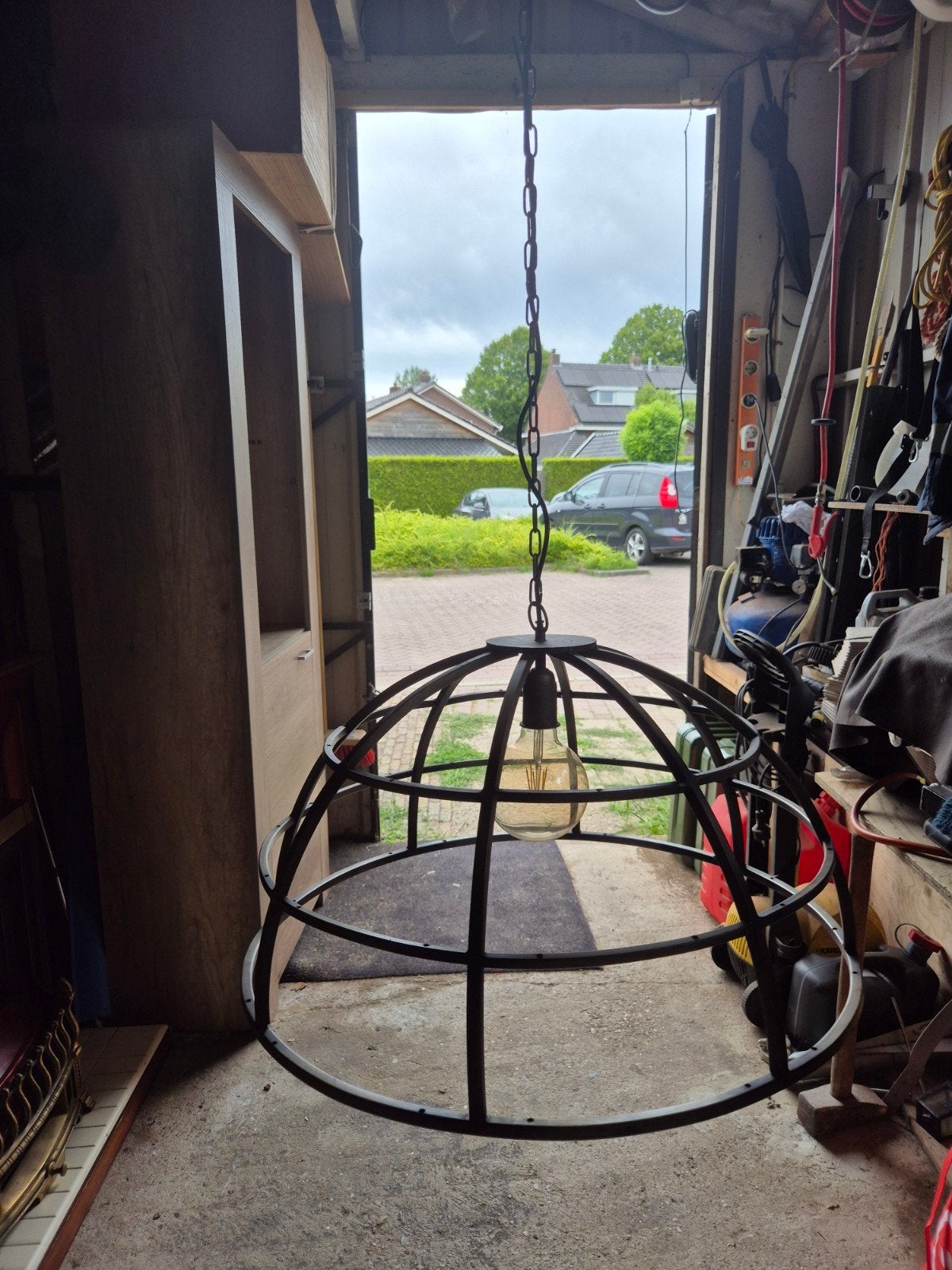 Grote industriële hanglamp - Zwart/grijs ijzerwerk, Ophalen