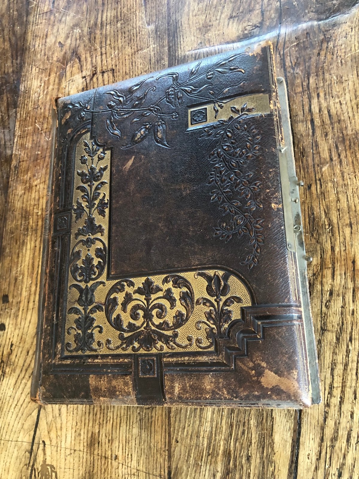 Antiek Leren Fotoalbum Oxford 1893 met Muziekdoos, Gebruikt, Overige merken, Overige typen, Gebonden