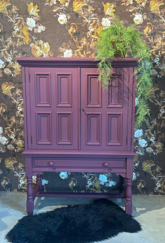 Brocante kast - servieskast - aubergine - basic, Antiek en Kunst, Ophalen