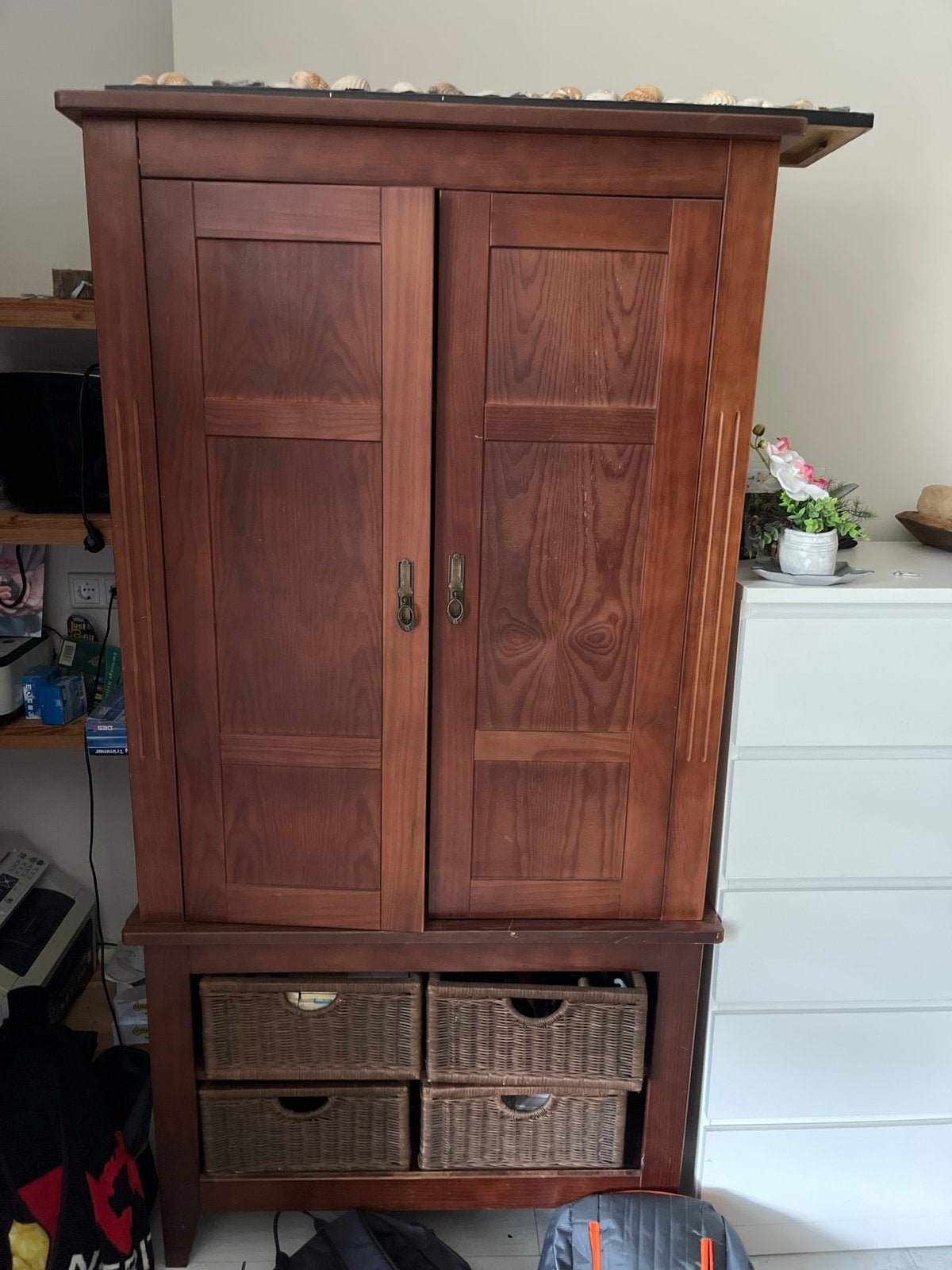 Houten kast met rieten manden, Ophalen, Gebruikt, 50 tot 100 cm, Met lade(s)