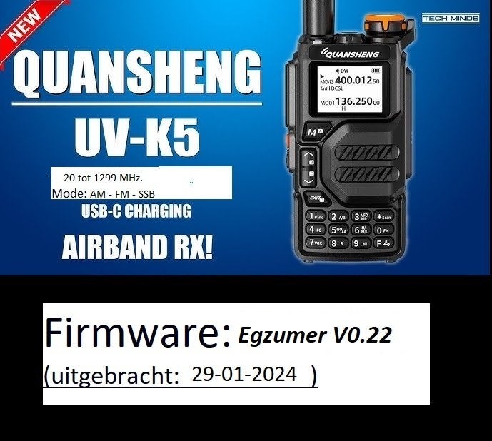 QUANSHENG UV-K5 - Zwart (Firmware: Egzumer 0.22), Telecommunicatie, Ophalen of Verzenden, Zo goed als nieuw, 2 to 5 km, Met broekklem