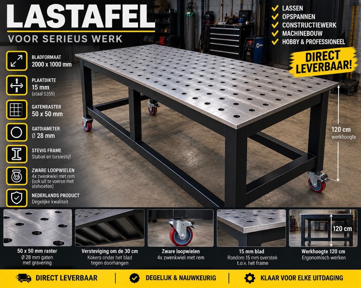 LASTAFEL / OPSPANTAFEL 2000 x 1000 –Ø28 MM –DIRECT LEVERBAAR, Ophalen, Nieuw, 170 cm of meer