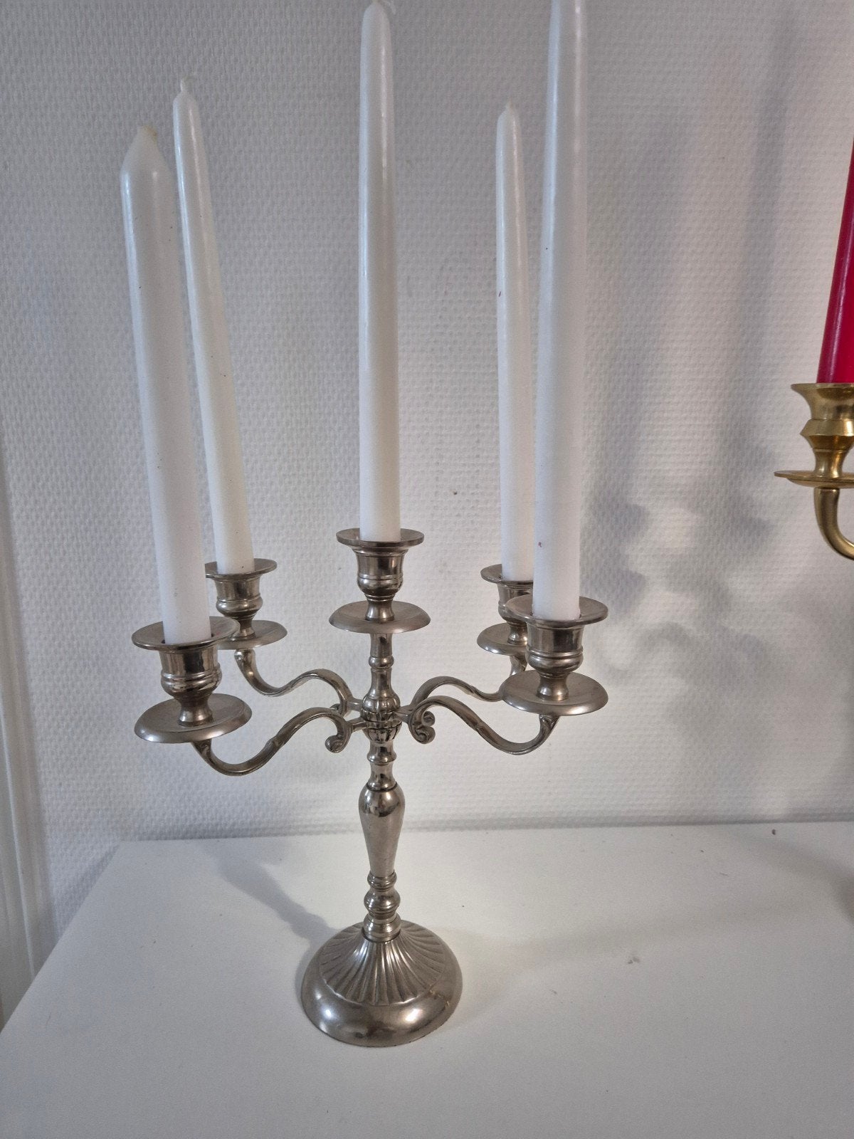 Zilverkleurige kandelaar met 5 armen, Ophalen, Zilver