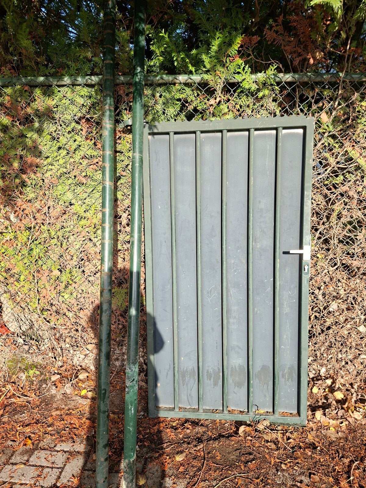 stalen poort met sluiting en 2 palen 2.60 lang, Ophalen, IJzer, Spijlenhekwerk, Met poort