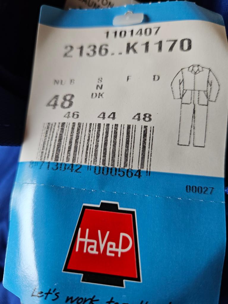 HaVeP Overall Blauw Maat 48 Nieuw, Tuin en Terras, Werkkleding, Ophalen of Verzenden, Nieuw