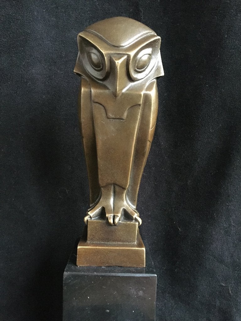 Bronzen beeld van een uil, gesigneerd zuiver brons, Antiek en Kunst, Ophalen of Verzenden