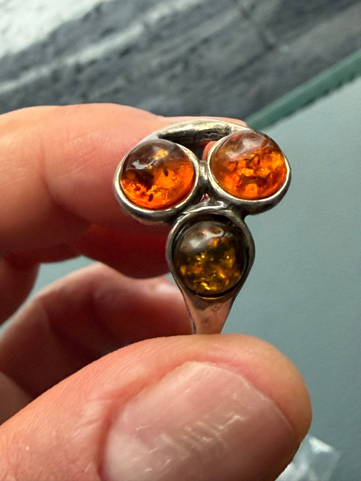 Vintage Zilveren ring met barnsteen stenen, Ophalen of Verzenden, Zilver, Ring, Met edelsteen