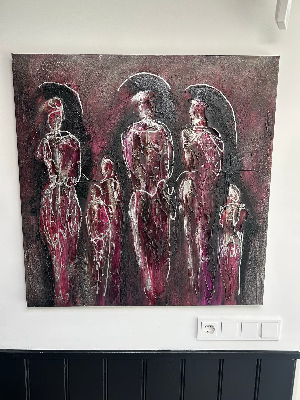 Olieverf op doek - Abstracte figuren 80x80 cm, Antiek en Kunst, Ophalen