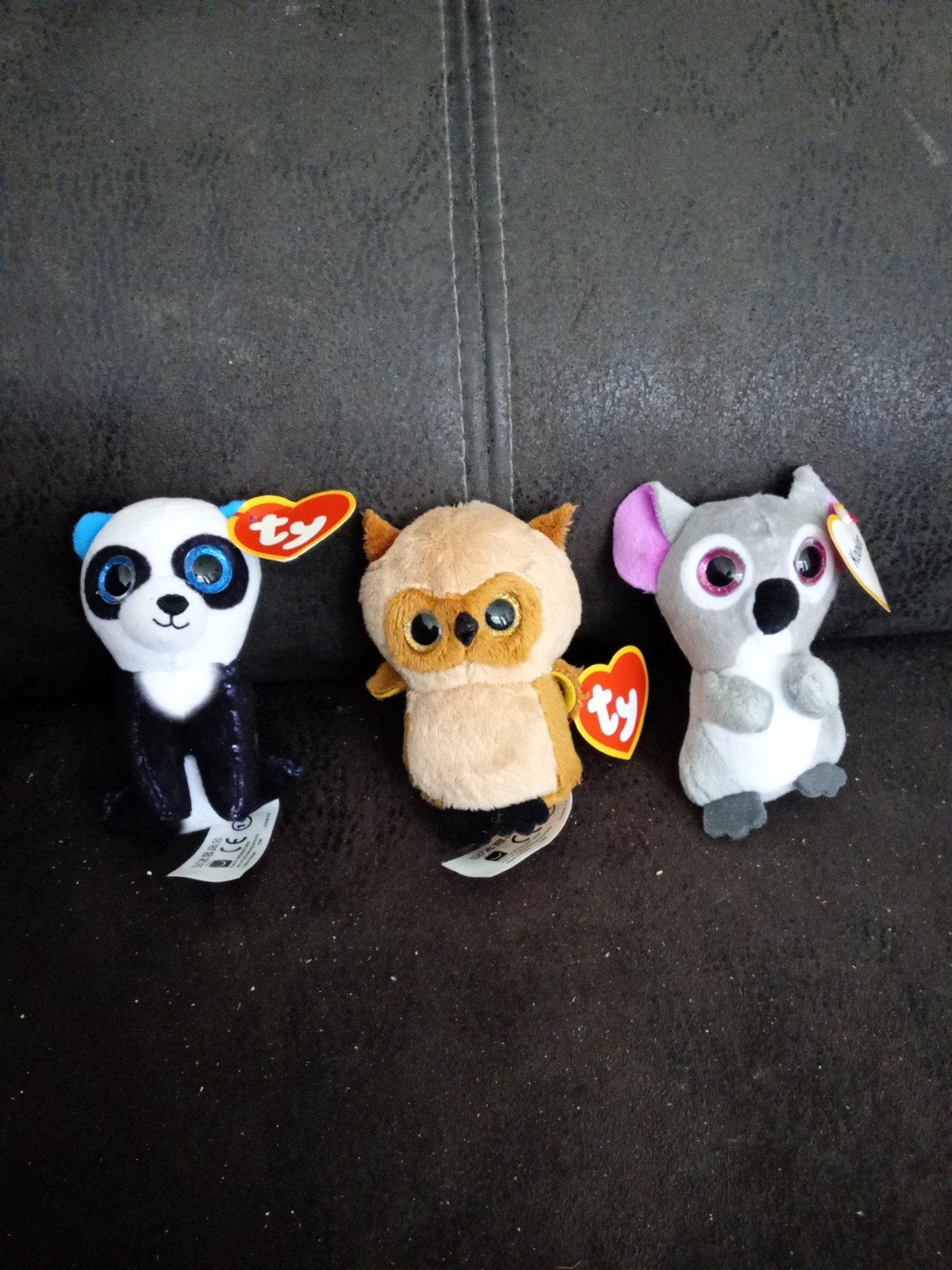 Ty Beanie Boos Knuffels: Panda, Uil en Koala, Ophalen, Zwart, Klein (minder dan 20 cm), Met label