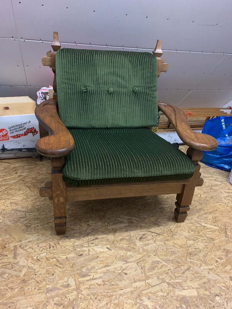 4 eiken vintage fauteuils/stoelen, Huis en Inrichting, Stoelen, Ophalen, Gebruikt, Overige kleuren, Vintage