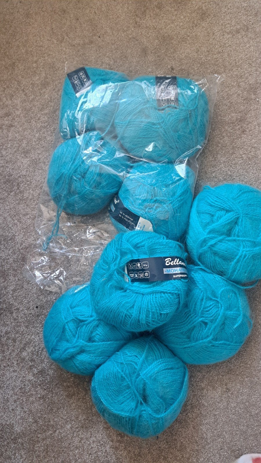 Bellano Mohair Garen - 9 Bollen Blauw (50% Mohair), Ophalen of Verzenden, Nieuw, Breien of Haken, Wol of Garen