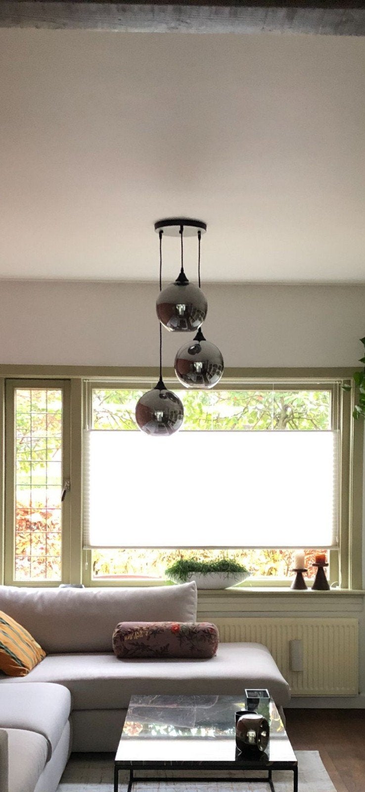 Loods 5 hanglamp smoked glass, Huis en Inrichting, Lampen | Hanglampen, Ophalen, Zo goed als nieuw, Glas, E27 (groot)