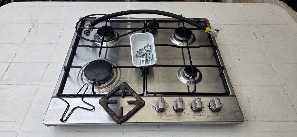 Whirlpool RVS inbouwgasplaat, Ophalen, Gebruikt, 4 kookzones, Inbouw