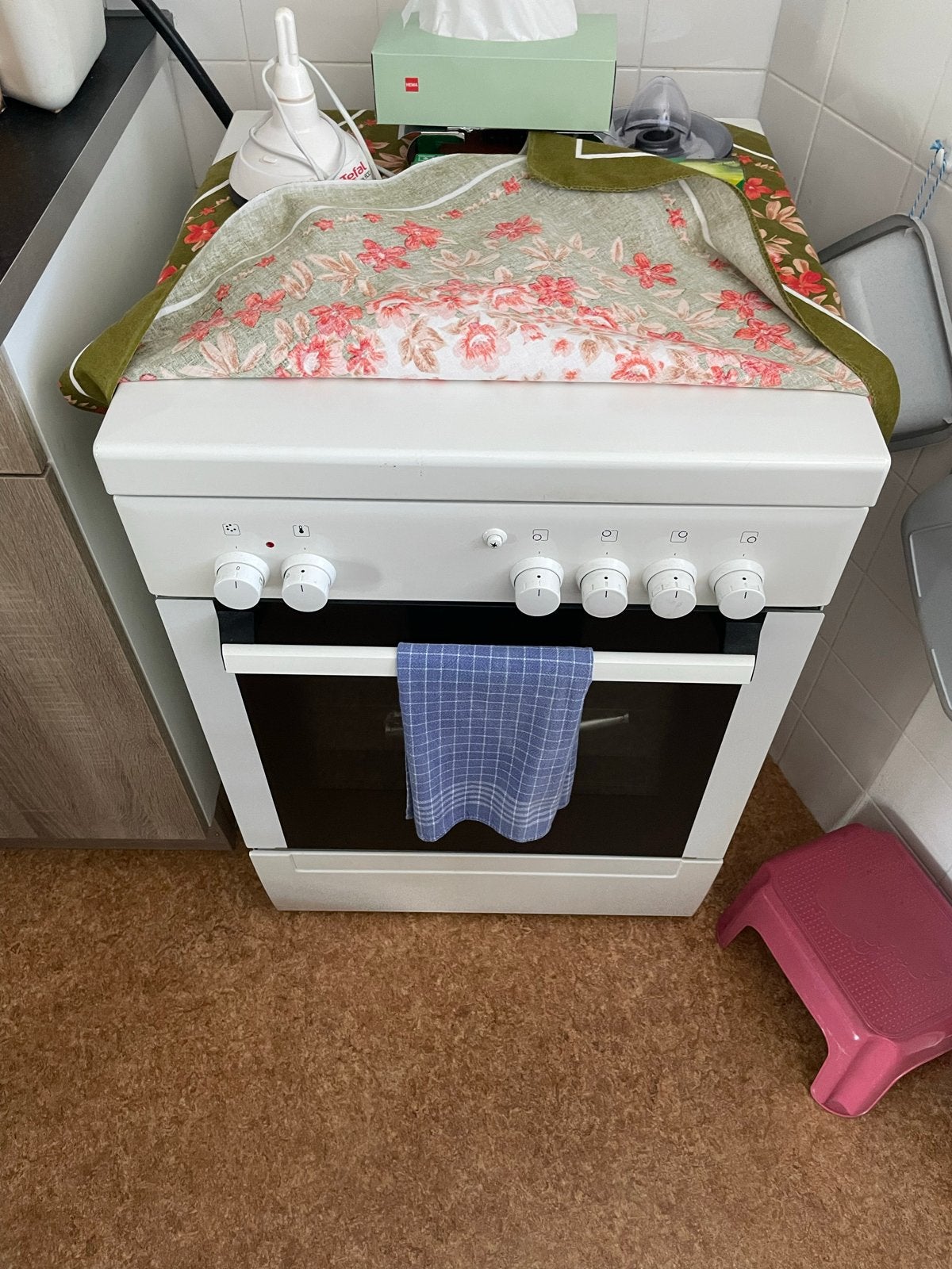 Vrijstaand gas fornuis met elektrische oven en toebehoren, Gebruikt, 85 tot 90 cm, Elektrisch, 4 kookzones