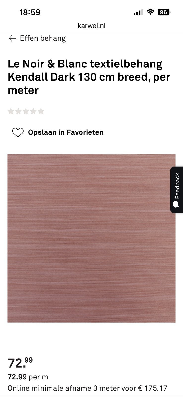Le noir & blanc textielbehang Kendall dark 130 breed, Karwei, Ophalen of Verzenden, Zo goed als nieuw, Roze