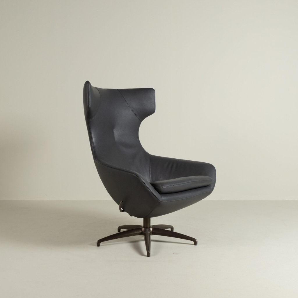 Leolux Caruzzo Fauteuil Donkergrijs Leer, Huis en Inrichting, Niet ingevuld, Leolux, Niet ingevuld, 75 tot 100 cm