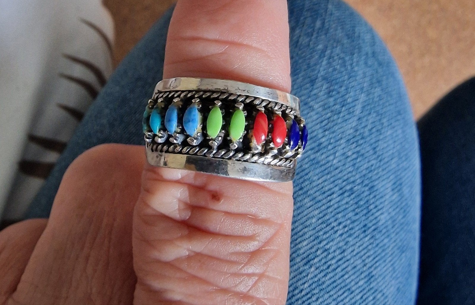 Zilveren Zuni indianen ring edelsteen, Ophalen of Verzenden, 17 tot 18, Met edelsteen, Dame