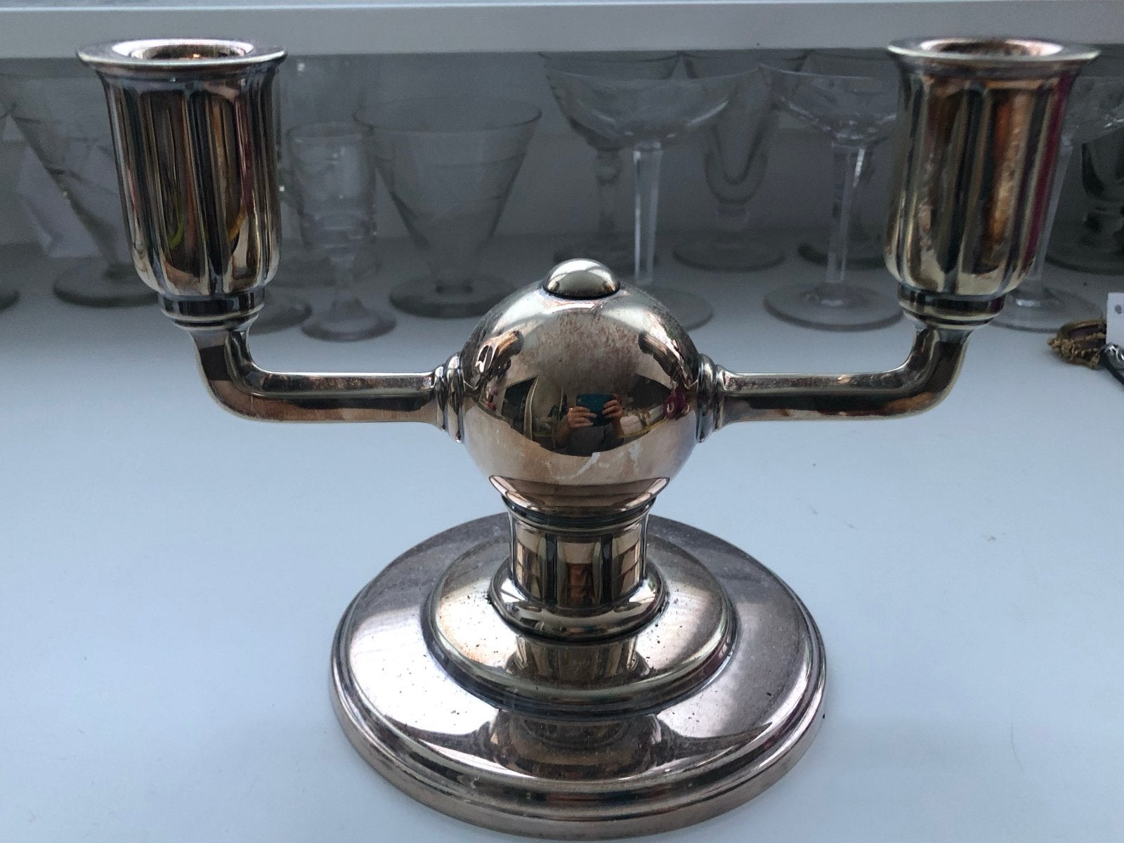 Vintage Art Deco kandelaar voor 2 kaarsen - Alpaca Hoka, Ophalen of Verzenden, Overige materialen