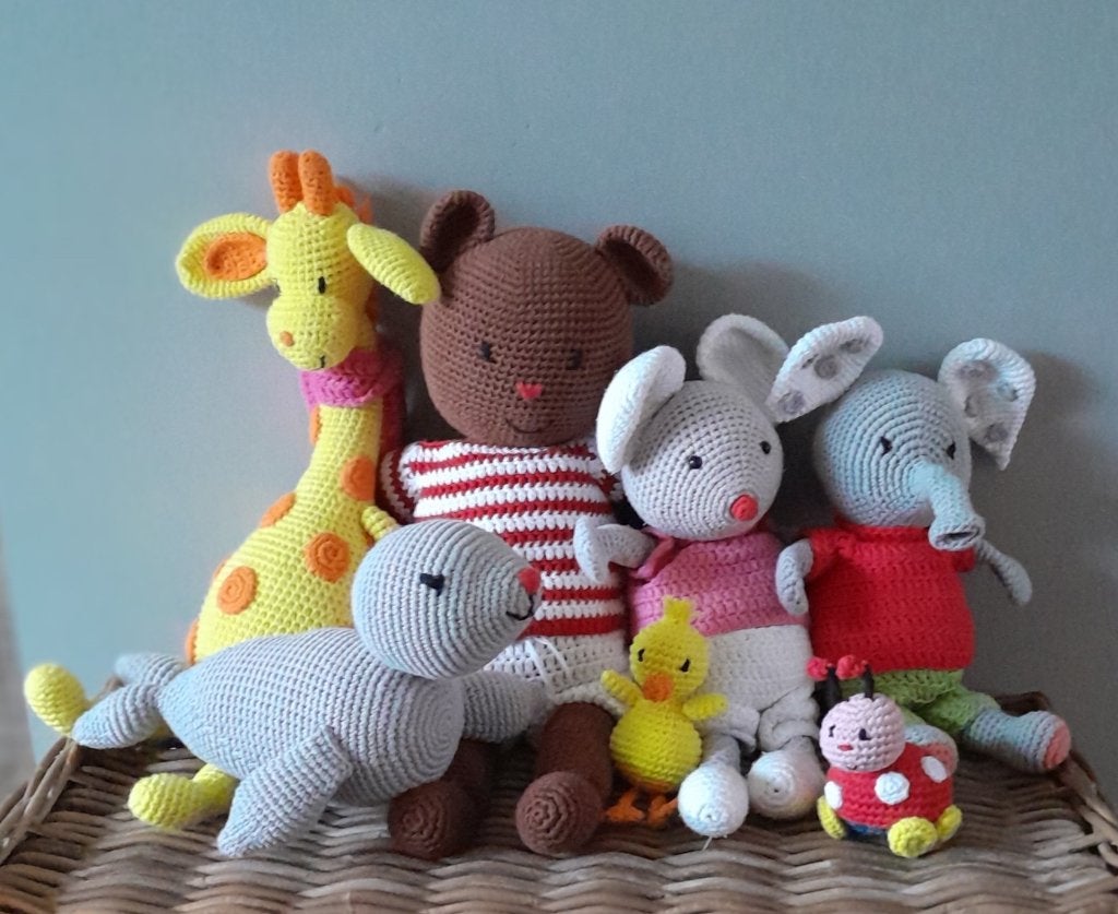 Haakpakket kleine Bobbi,Ollie,Stip,Giraf,Muis,Eend,Zeehond, Hobby en Vrije tijd, Verzenden, Nieuw, Haken, Patroon of Boek