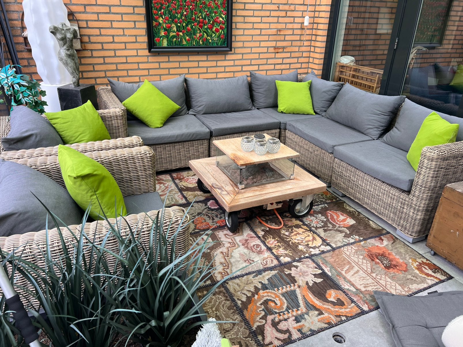 Prachtige loungeset hoekbank met 2 stoelen wicker net echt, Tuin en Terras, Ophalen, Zo goed als nieuw, Loungeset, Wicker