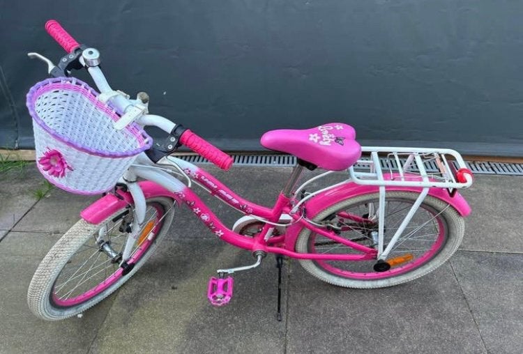 Kinderfiets roze, Ophalen, Schijfrem, 20 inch, Handrem