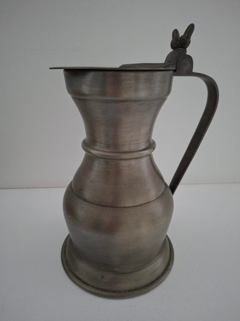 Antieke tinnen kan met eikels en engelmerk, 25 cm hoog, Ophalen of Verzenden