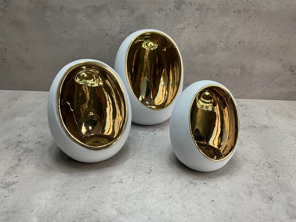 Waxine lichthouder egg wit/goudkleur set van 3 stuks, Ophalen of Verzenden, Nieuw